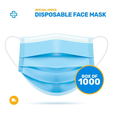 Pack of 50x BLUE MEDICAL Face Mask with CE Mark 3 ply